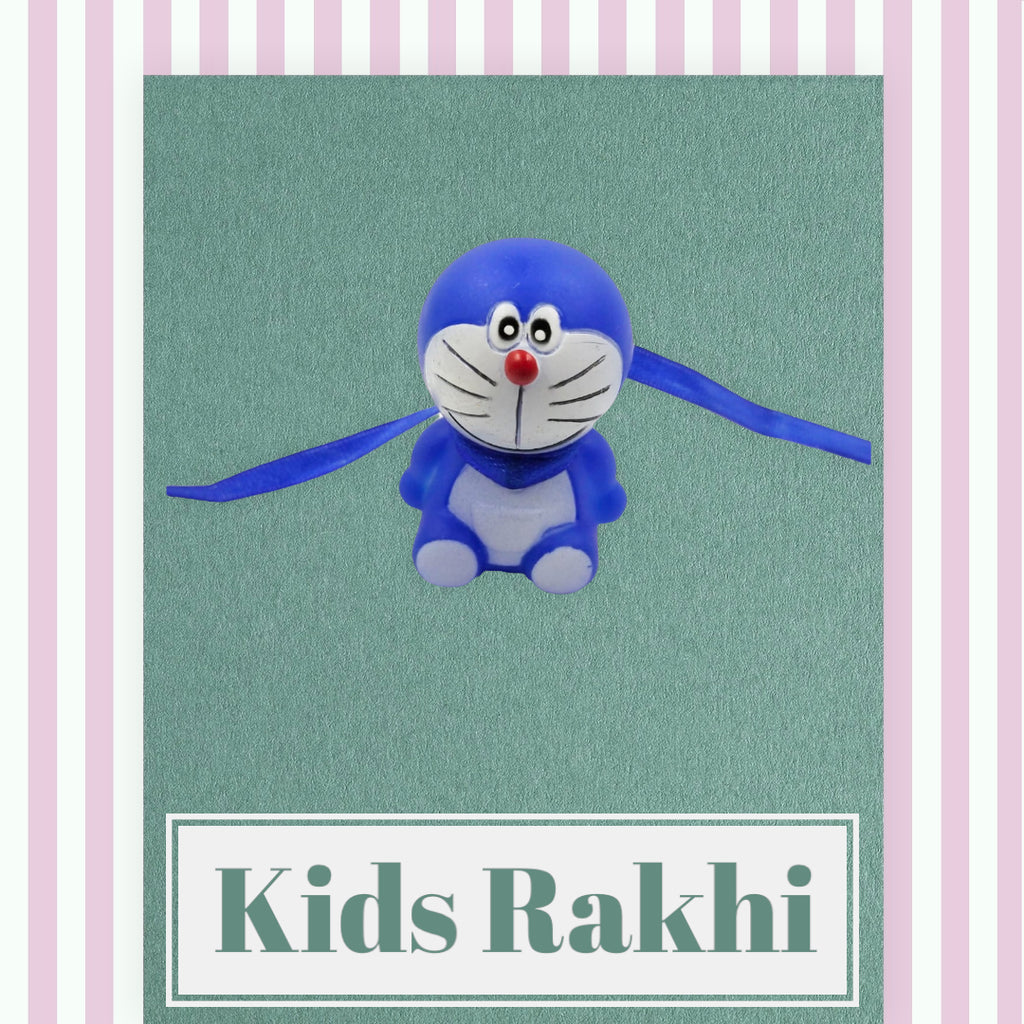 Wrap Shap Kids Rakhi - Doremon Design with Whistle (221) with Roli Chawal