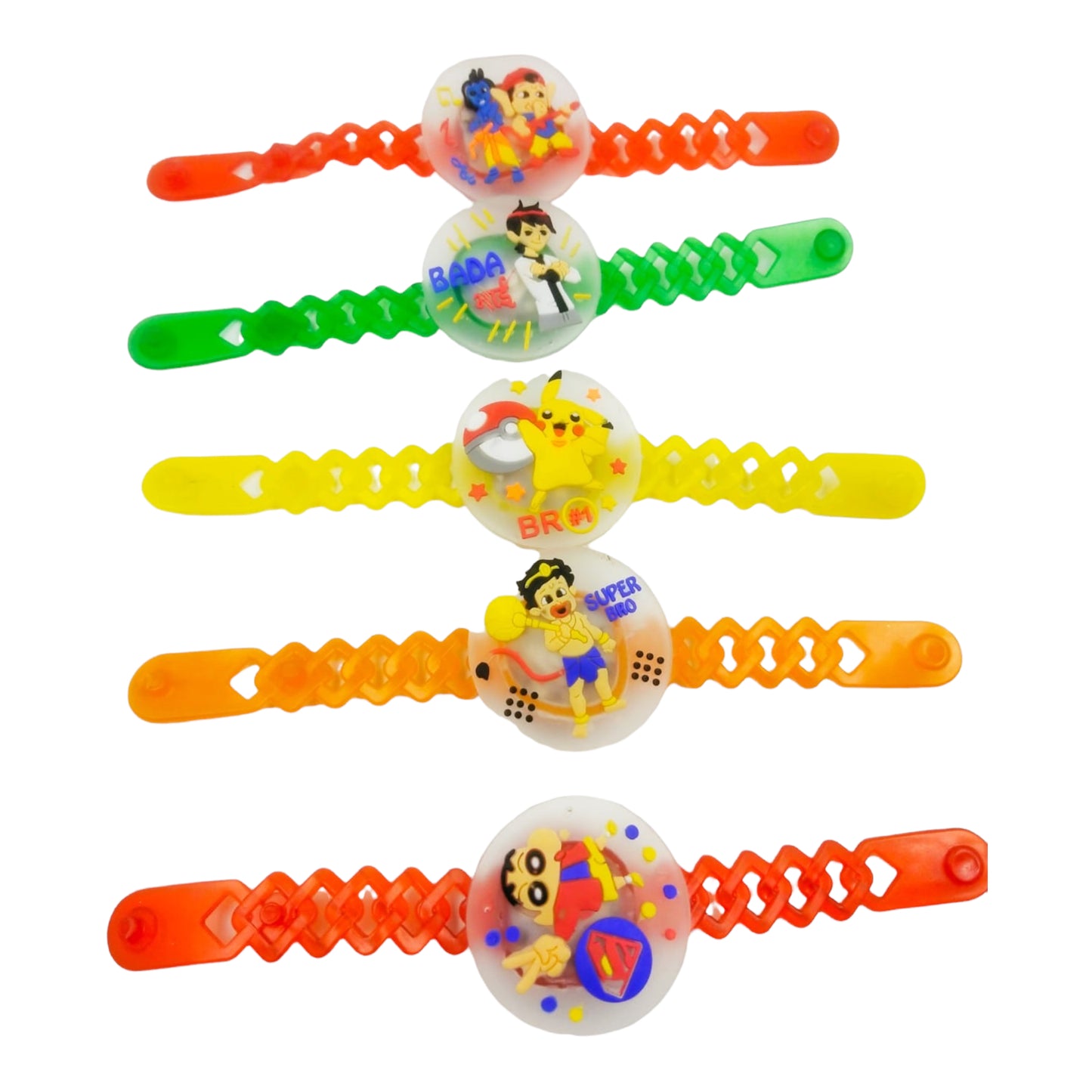 Wrap Shap Kids Rakhi - Multi Characters Light Rakhi (A) with Doremon, Motu Patlu, Pikachu & More, Comes with Roli Chawal