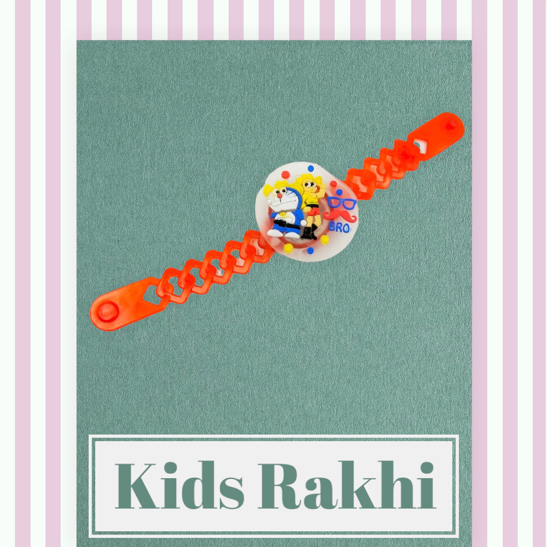 Wrap Shap Kids Rakhi - Multi Characters Light Rakhi (A) with Doremon, Motu Patlu, Pikachu & More, Comes with Roli Chawal