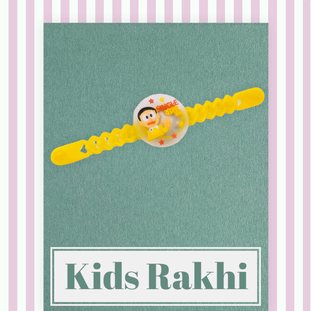 Wrap Shap Kids Rakhi - Multi Characters Light Rakhi (A) with Doremon, Motu Patlu, Pikachu & More, Comes with Roli Chawal