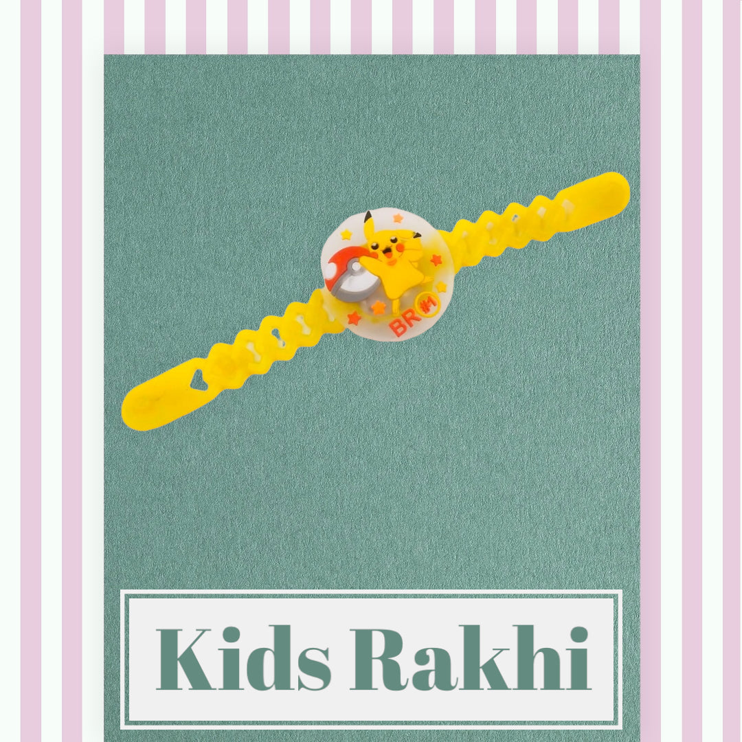 Wrap Shap Kids Rakhi - Multi Characters Light Rakhi (A) with Doremon, Motu Patlu, Pikachu & More, Comes with Roli Chawal