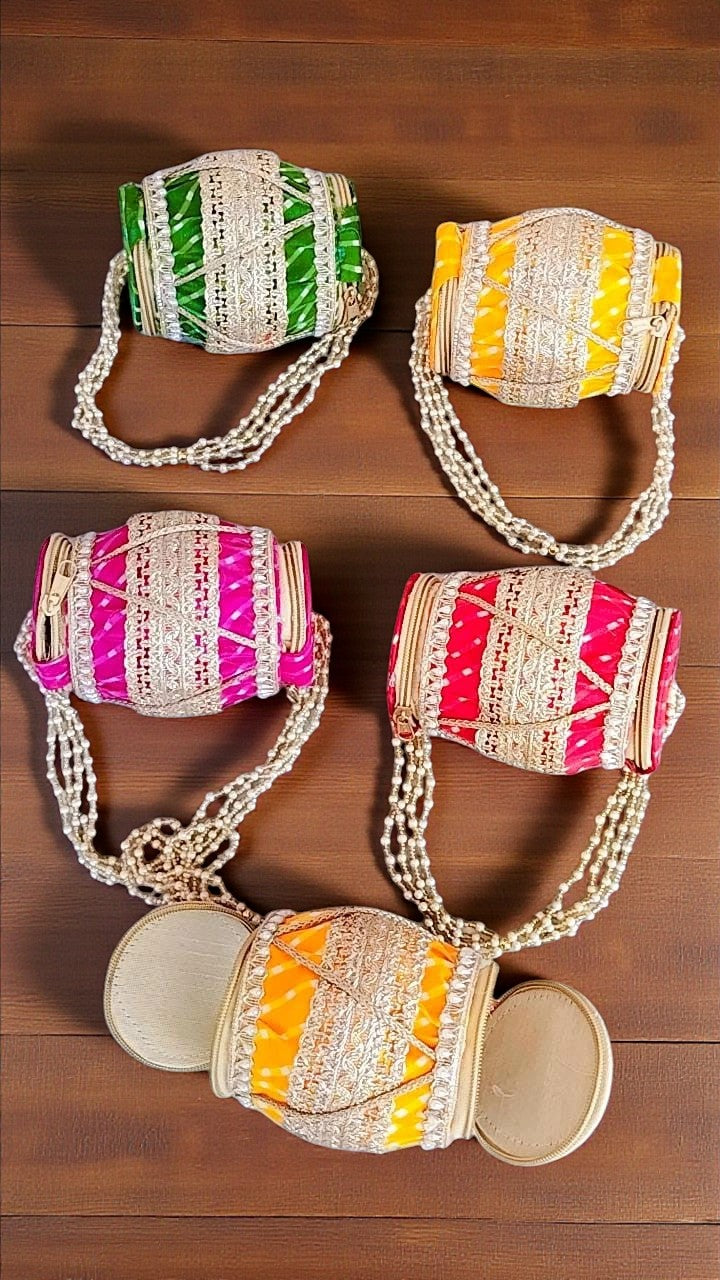 Dholak Designer Potli Bag – Double Side Opening Wedding Favor Bag