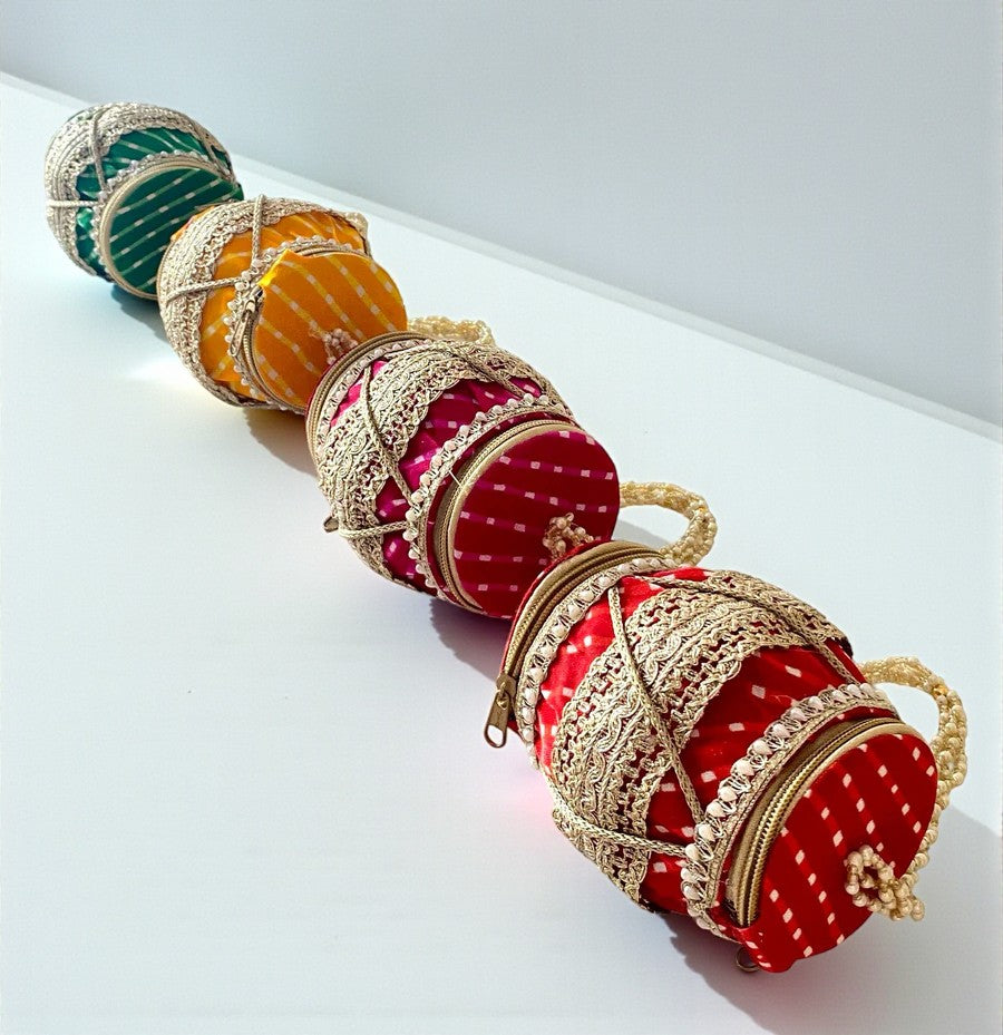 Dholak Designer Potli Bag – Double Side Opening Wedding Favor Bag