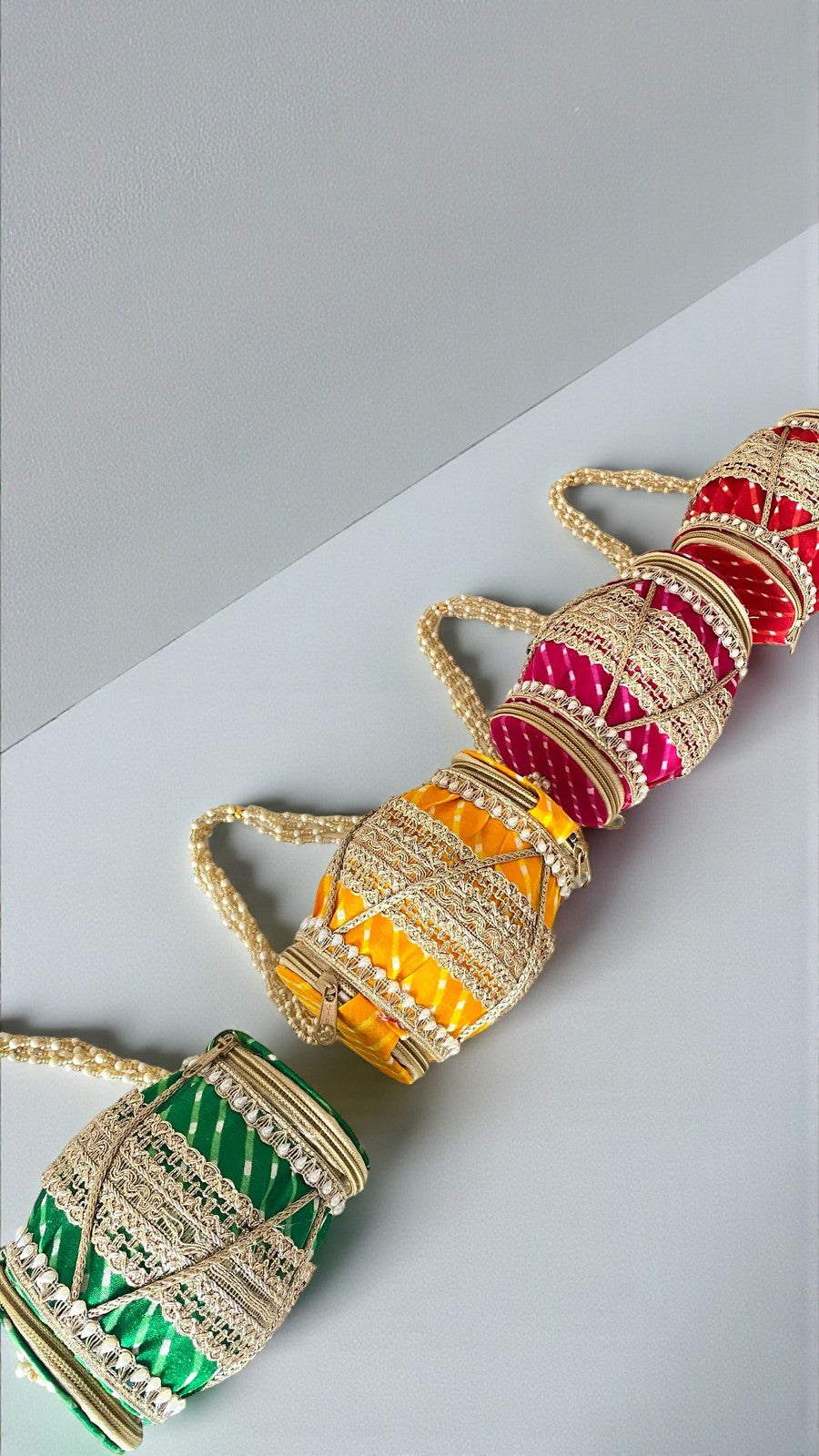 Dholak Designer Potli Bag – Double Side Opening Wedding Favor Bag