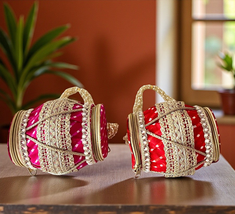 Dholak Designer Potli Bag – Double Side Opening Wedding Favor Bag