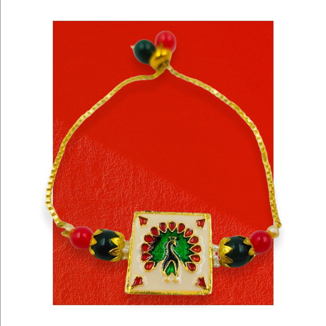 Wrap Shap Ladies Lumba Bracelet - Design27 Meenakari Peacock Work with Roli Chawal