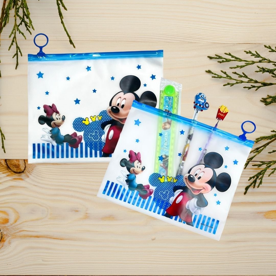 A5 Transparent Pouch for Kids – Cartoon-Themed School Stationery Organizer with Zip Closure, Mickey Mouse design
