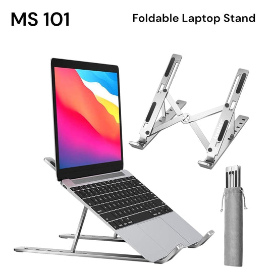 Portable ergonomic laptop stand in steel grey finish for office use