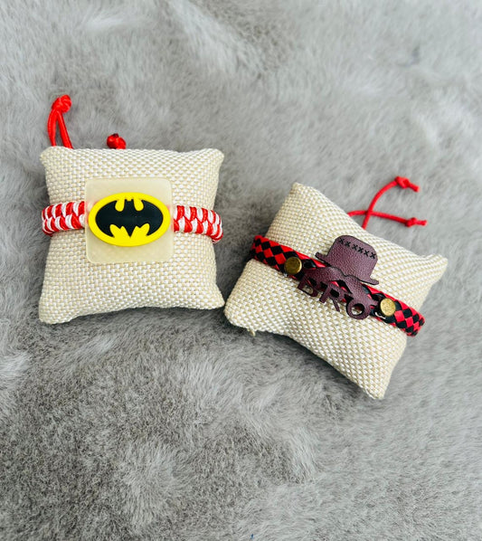 Wrap Shap Kids Bracelet Rakhi Set - Assorted Designs with Lil Bro & Batman, Roli Chawal Included