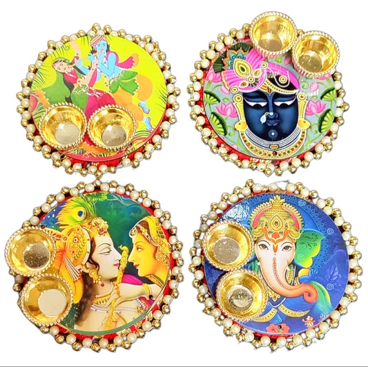 Traditional roli chawal plate with colorful prints