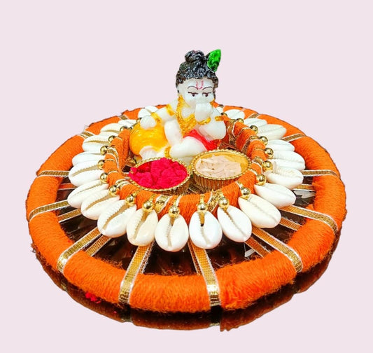 "5.5 inch traditional pooja plate with Bal Gopal design"