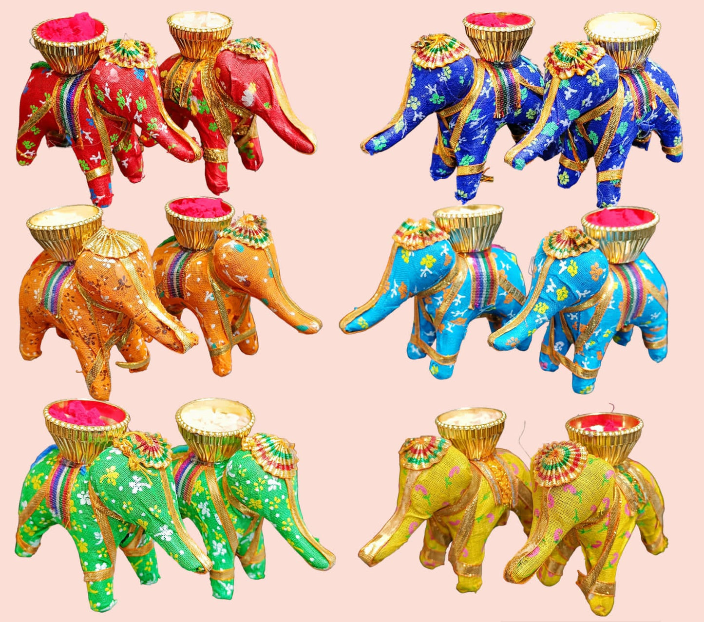 Elephant roli chawal holder set of 2 pieces in mix colours for pooja