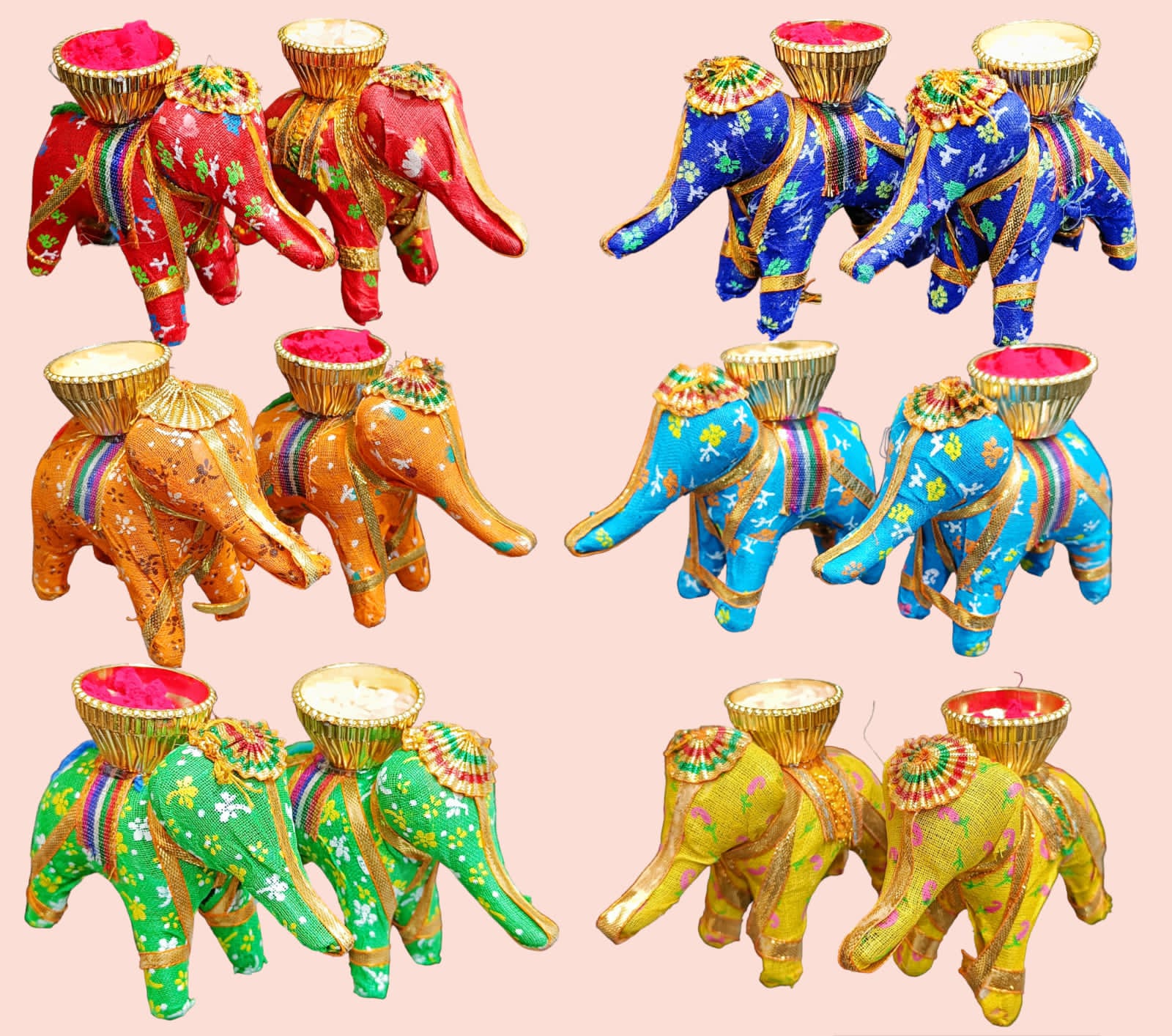 Elephant roli chawal holder set of 2 pieces in mix colours for pooja