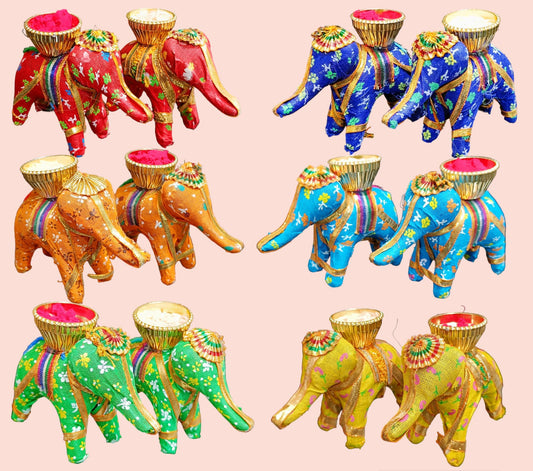 Elephant roli chawal holder set of 2 pieces in mix colours for pooja