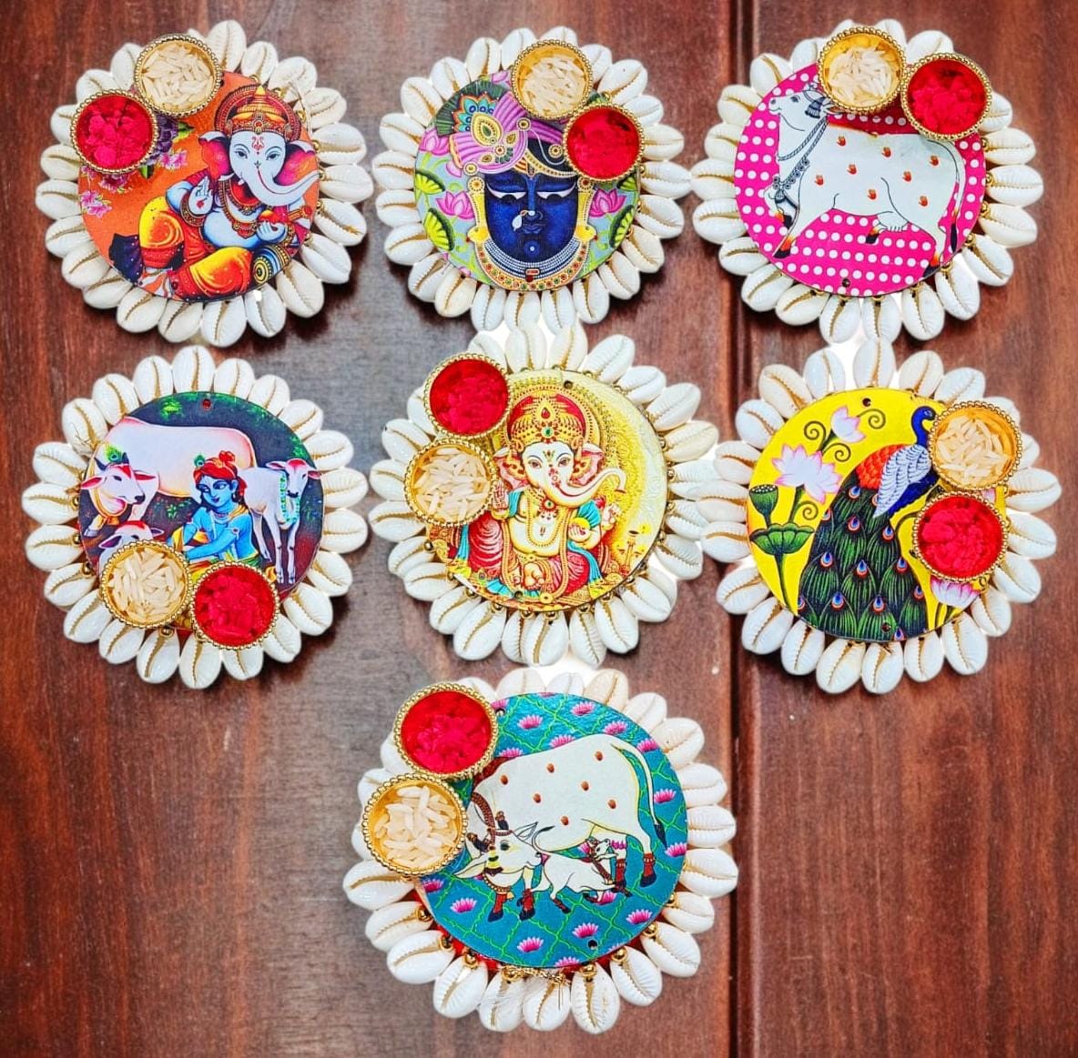 Subh Kodi mix design roli chawal plate for pooja rituals