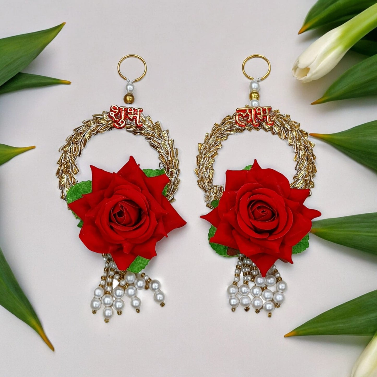 Handmade colourful Subh Labh hanging pair for festive decoration