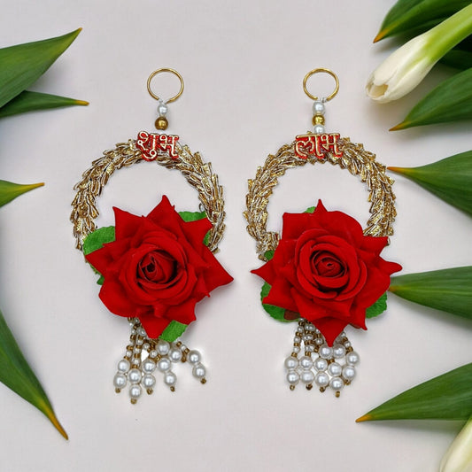 Handmade colourful Subh Labh hanging pair for festive decoration