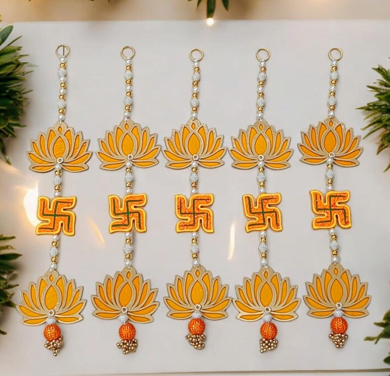 Wooden Swastik and Lotus hanging 18 inch for home décor