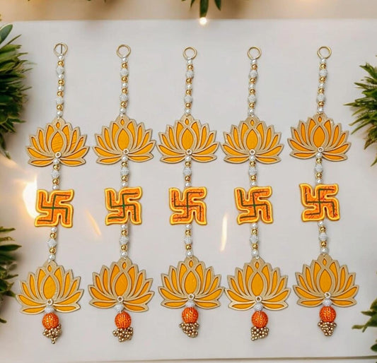 Wooden Swastik and Lotus hanging 18 inch for home décor