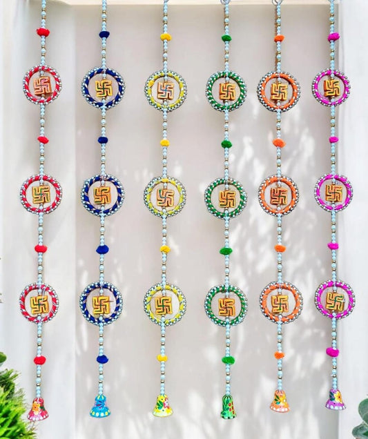 Handcrafted festive wooden swastik hanging for doors and walls