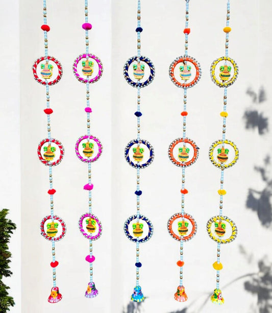35-inch wooden kalash ring hanging with hand-painted bell for doors and walls
