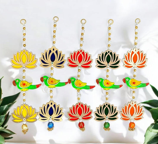 18-inch wooden parrot and lotus hanging for doors and walls