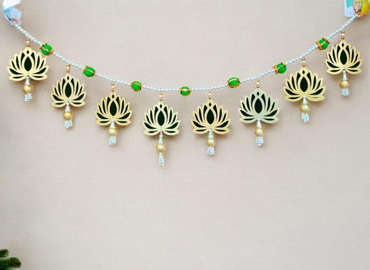 Traditional green lotus bandhanwar for home décor and pooja room