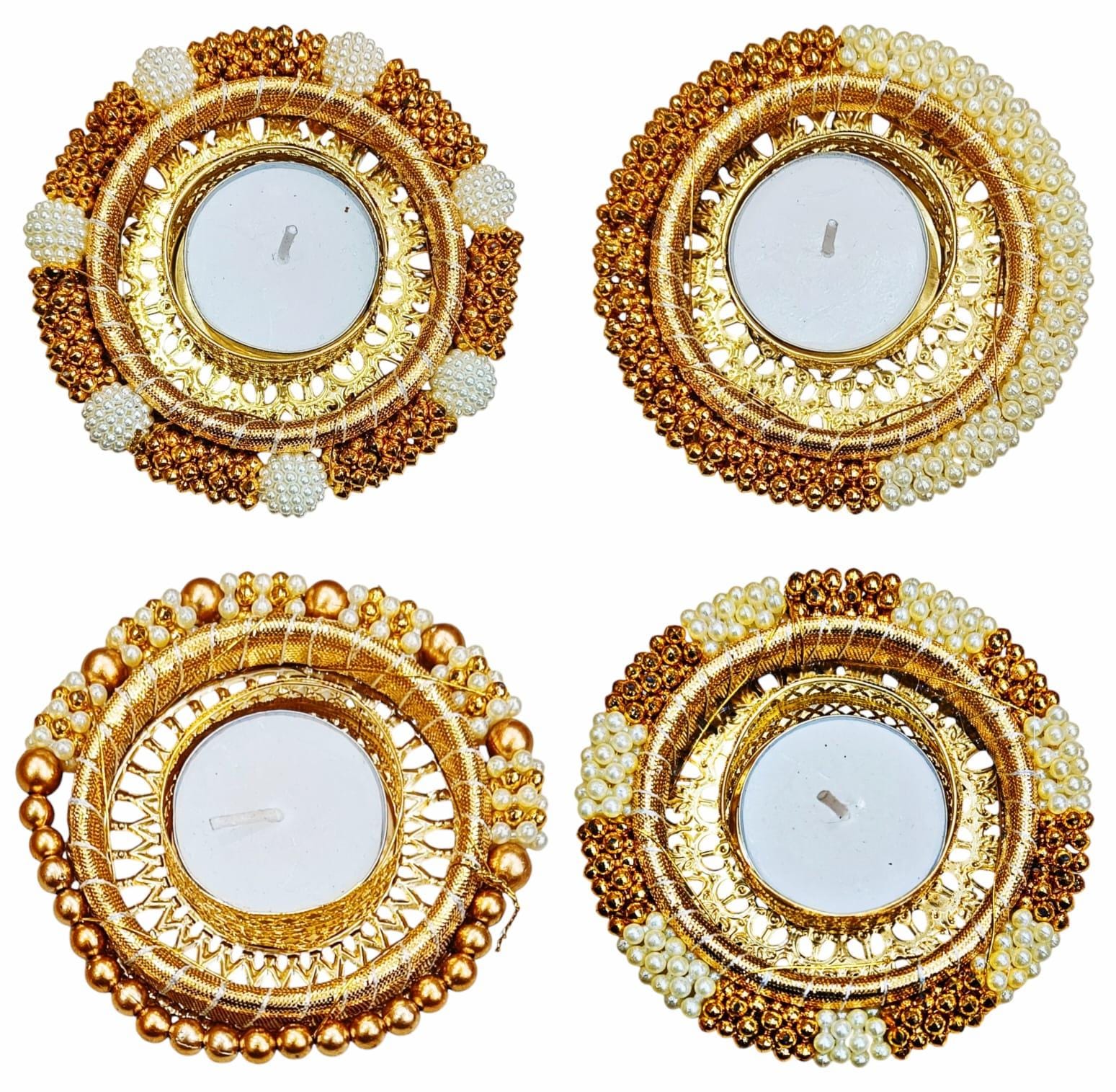 4 inch decorative candle holder with vibrant pearl design