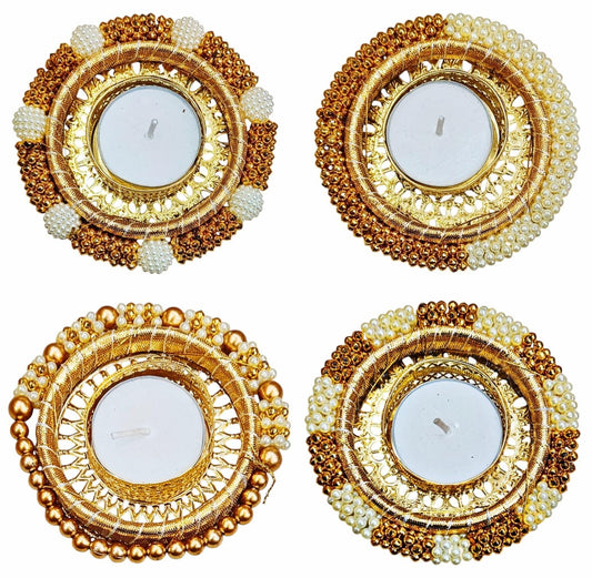 4 inch decorative candle holder with vibrant pearl design