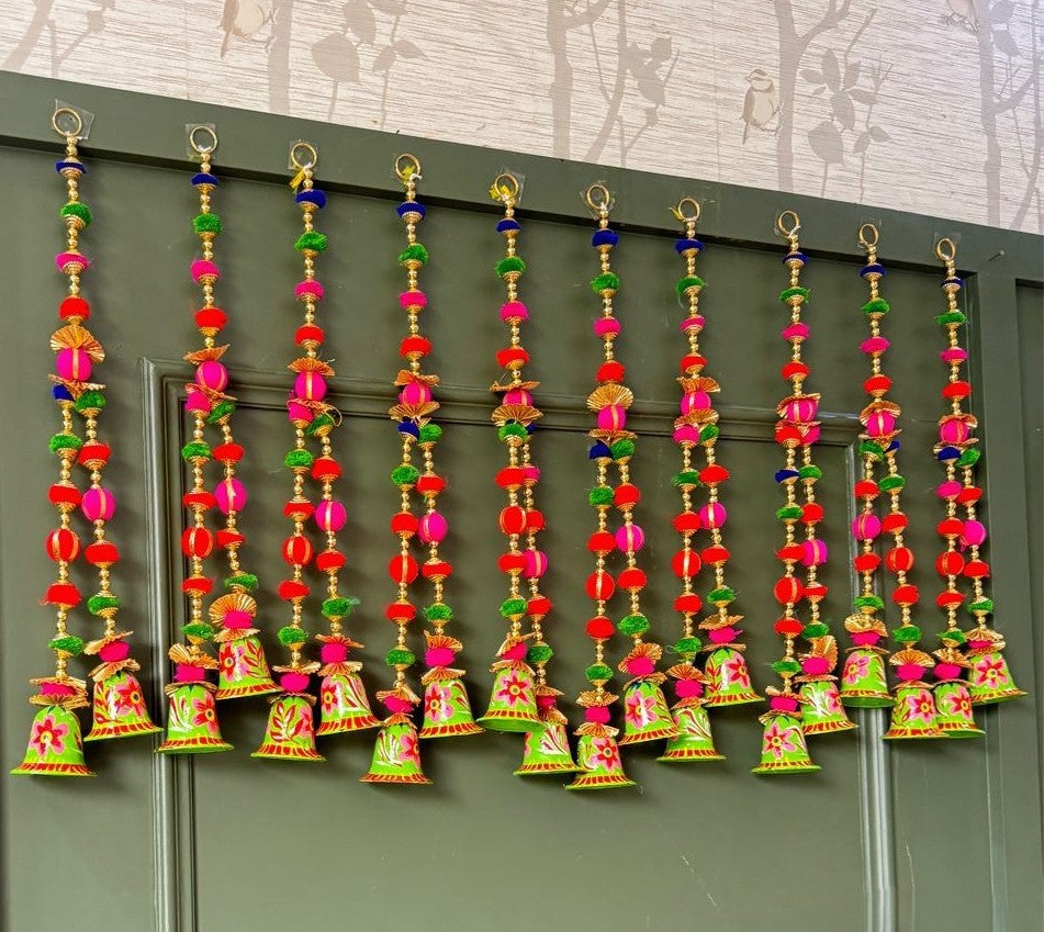 2 printed bell pom pom hanging for home decoration