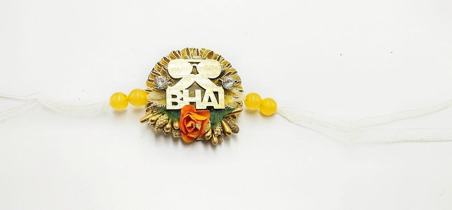 Wrap Shap Designer Bhaiya Bhabhi Rakhi Lumba Set - Model PLB2 with Rajasthani Theme & Bhai & Bhabhiisa Script