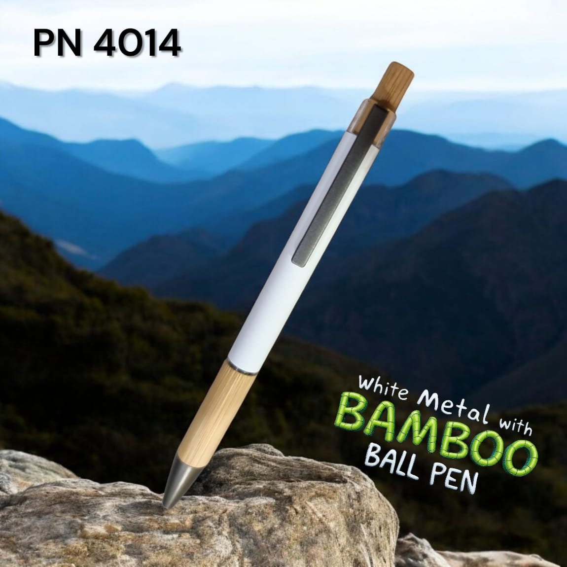 White metallic bamboo stylus tik-tik pen for corporate gifting