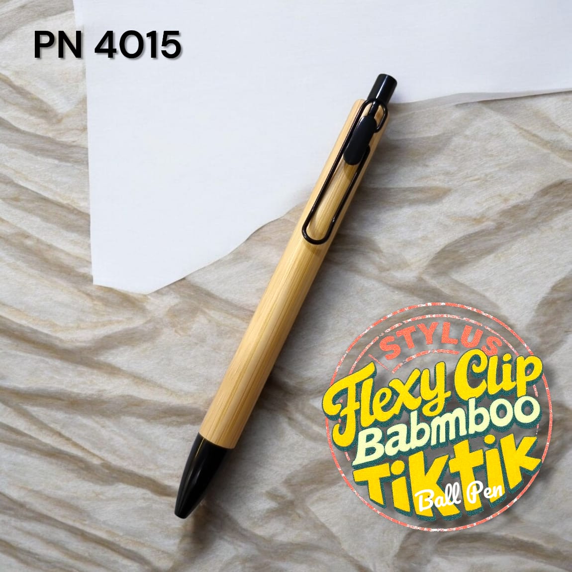 Eco-friendly bamboo stylus pen with flexible clip for notebooks