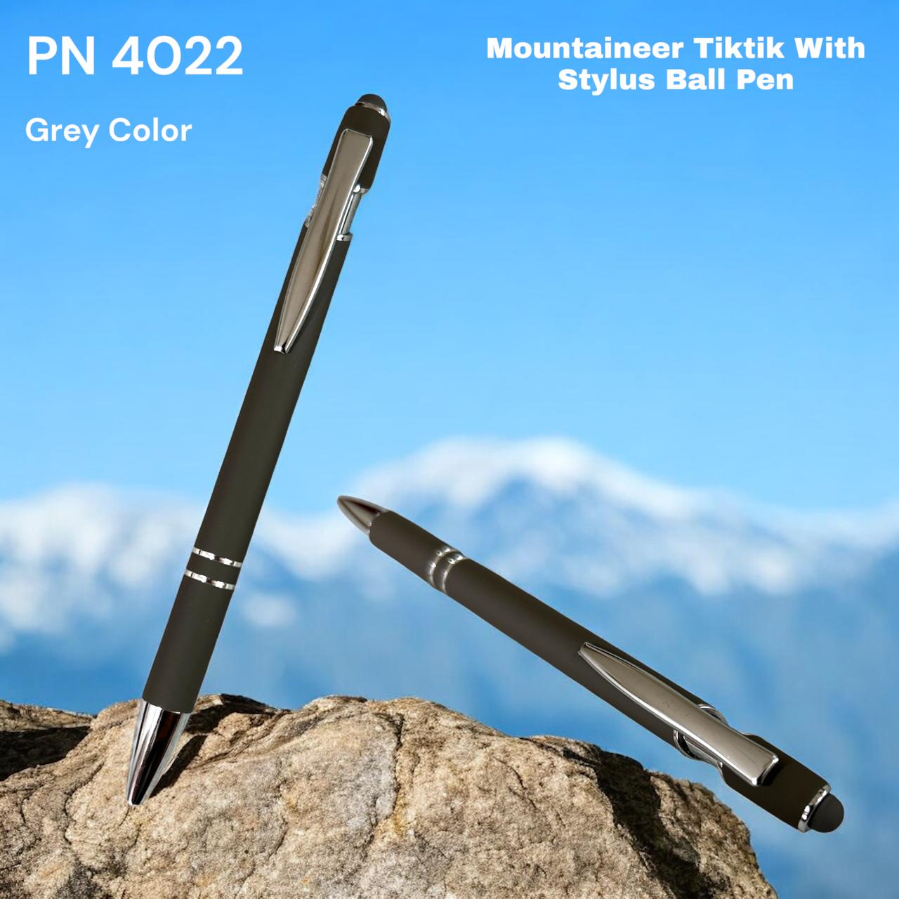 "Corporate gift grey mountaineer pen with dual ballpoint and stylus function