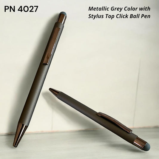 Premium metallic grey stylus top-click pen executive corporate gift