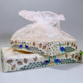 Rectangular peacock handle hamper basket with net cover by Wrap Shap for premium festive and wedding gift arrangements