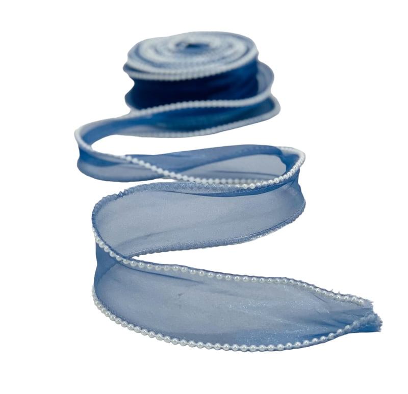 Elegant Tissue Ribbon with Pearl Border - Perfect for Designer Bows, Gift Wrapping, Hamper Designing, and More