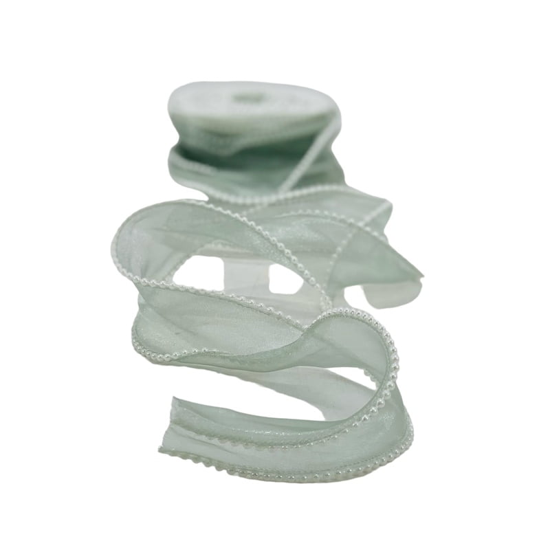Elegant Tissue Ribbon with Pearl Border - Perfect for Designer Bows, Gift Wrapping, Hamper Designing, and More
