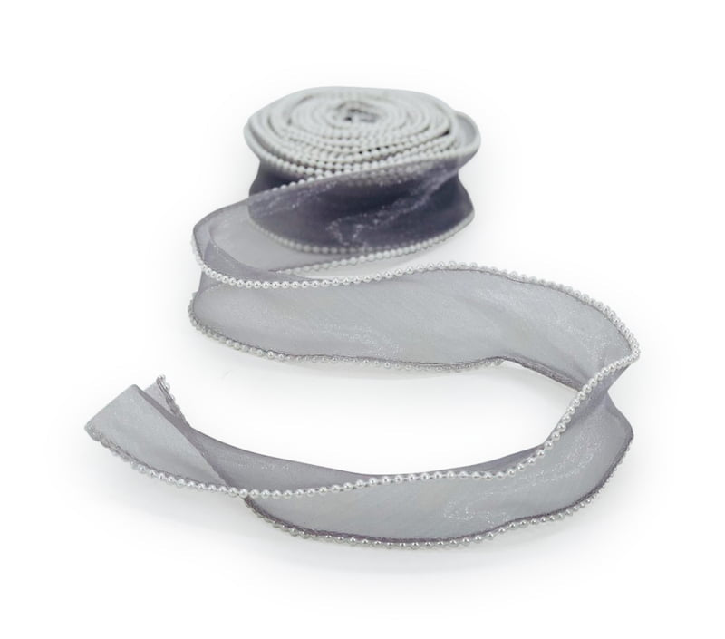 Elegant Tissue Ribbon with Pearl Border - Perfect for Designer Bows, Gift Wrapping, Hamper Designing, and More