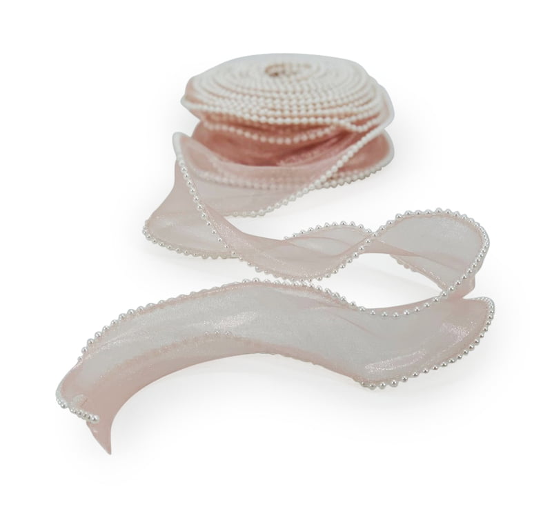 Elegant Tissue Ribbon with Pearl Border - Perfect for Designer Bows, Gift Wrapping, Hamper Designing, and More