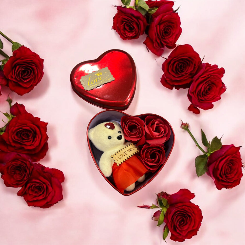 Adorable Teddy & Rose Heart Box – Romantic Valentine’s Gift