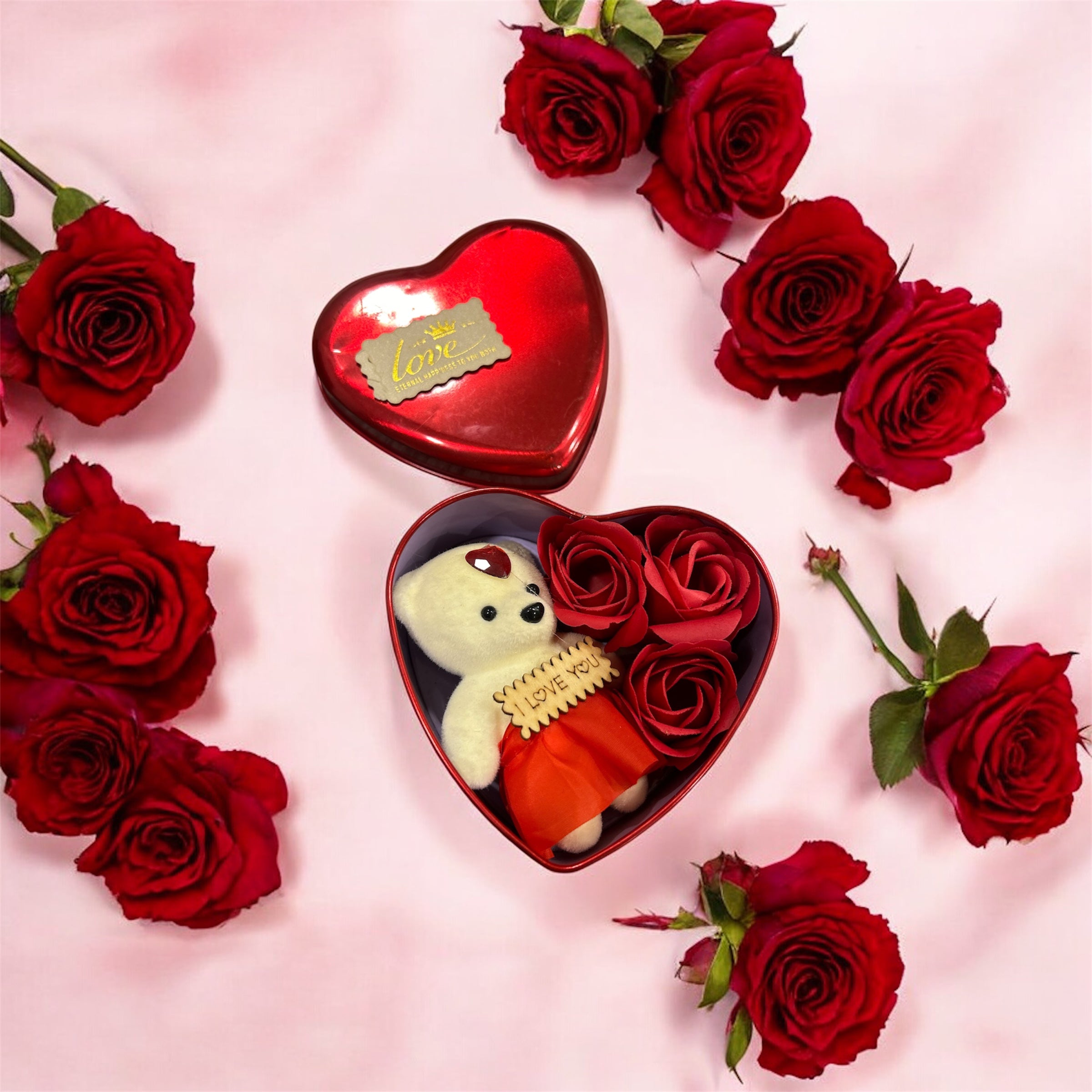 Adorable Teddy & Rose Heart Box – Romantic Valentine’s Gift