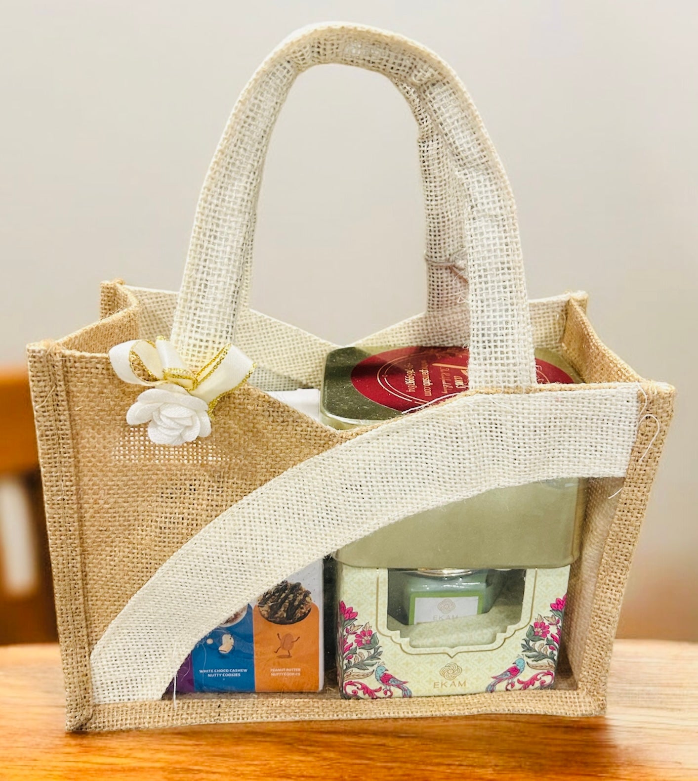 Premium Gift Hamper – Handmade Chocolates, Cookies & Scented Candle in a Designer Jute Bag | Birthday, Anniversary & Women’s Day Gift