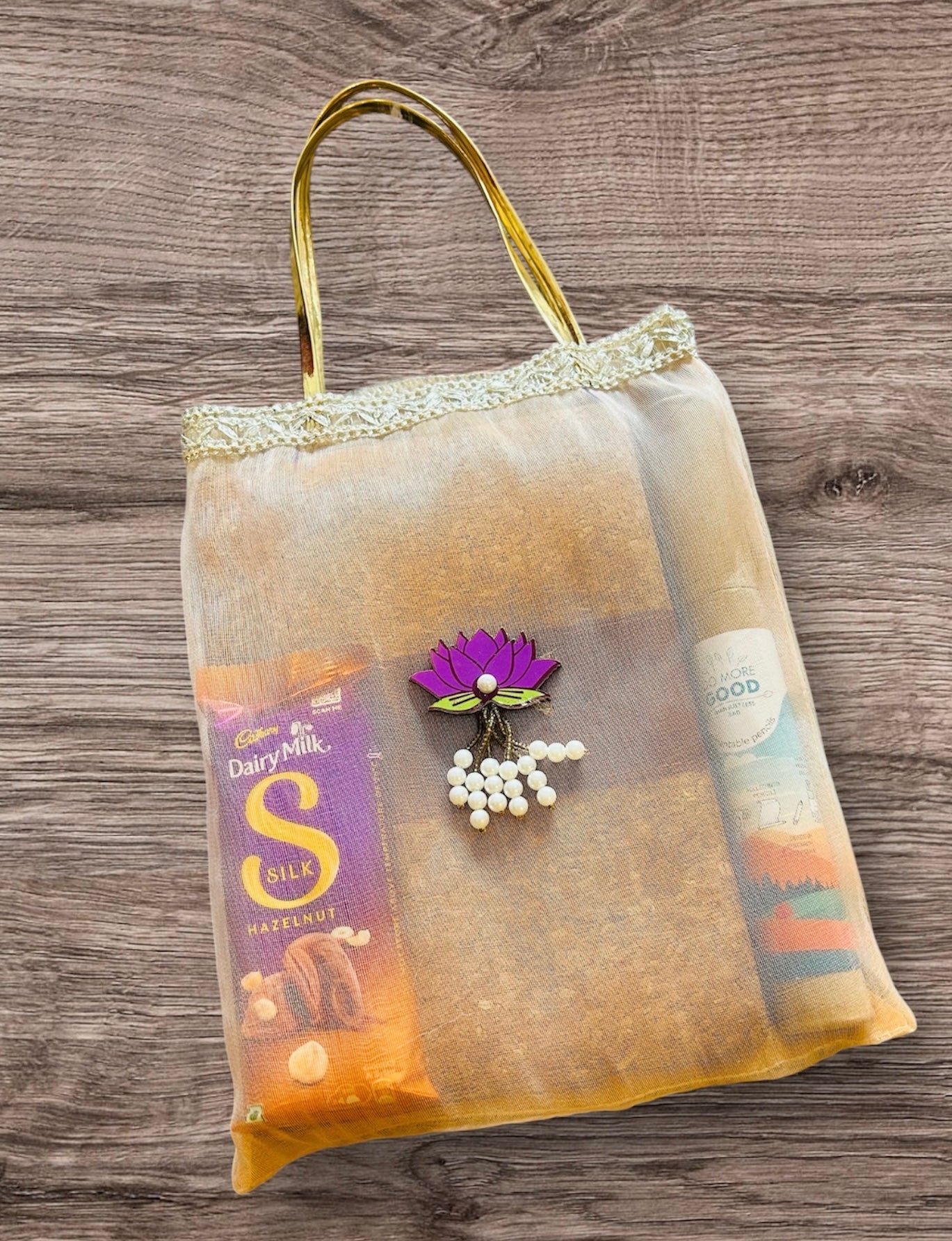 Eco-Friendly Gift Hamper – Notebook, Pencils & Chocolate in a Tissue Bag | Birthday, Anniversary & Wedding Favor