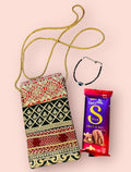 Elegant Gift Hamper – Evil Eye Bracelet & Chocolate in a Traditional Mobile Sling Bag | Birthday, Anniversary & Wedding Favor