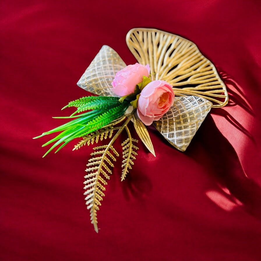 Artificial Peony Flower Bunch with Golden Leaf – Assorted Colors for Gift Packing, Trousseau Decoration, Hampers, Cakes & Craft by Wrap Shap