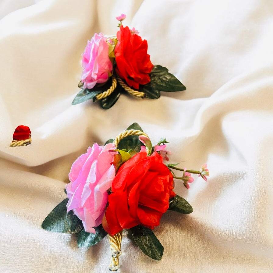 Artificial 2 Big Rose Flower Bunch – Assorted Colors for Gift Wrapping, Trousseau, Hampers, Cakes & Crafts by Wrap Shap