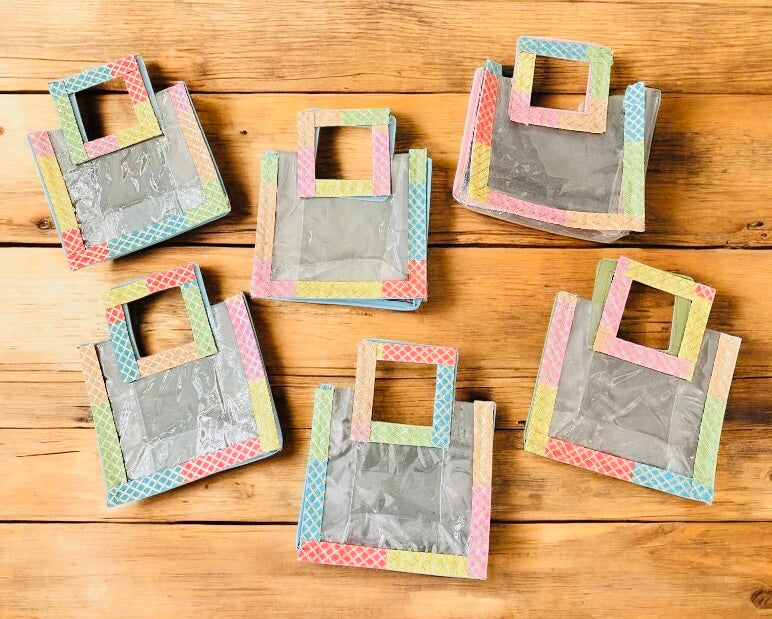 PVC Transparent Gifting Bags with Multicolored Gota Lace | Return Gift & Wedding Favour Bags | Wrap Shap