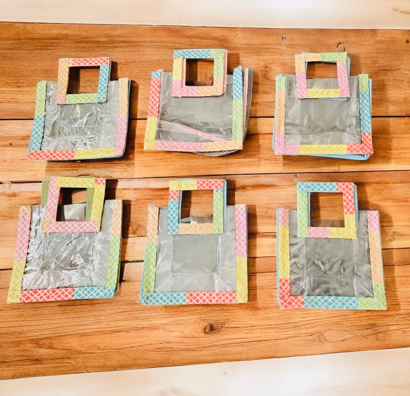PVC Transparent Gifting Bags with Multicolored Gota Lace | Return Gift & Wedding Favour Bags | Wrap Shap