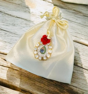 Small Satin Potli with Gota Booti – Batwa Bags for Dry Fruits, Coins, Jewellery (4x5 Inches) | Return Favour & Festive Gifting by Wrap Shap